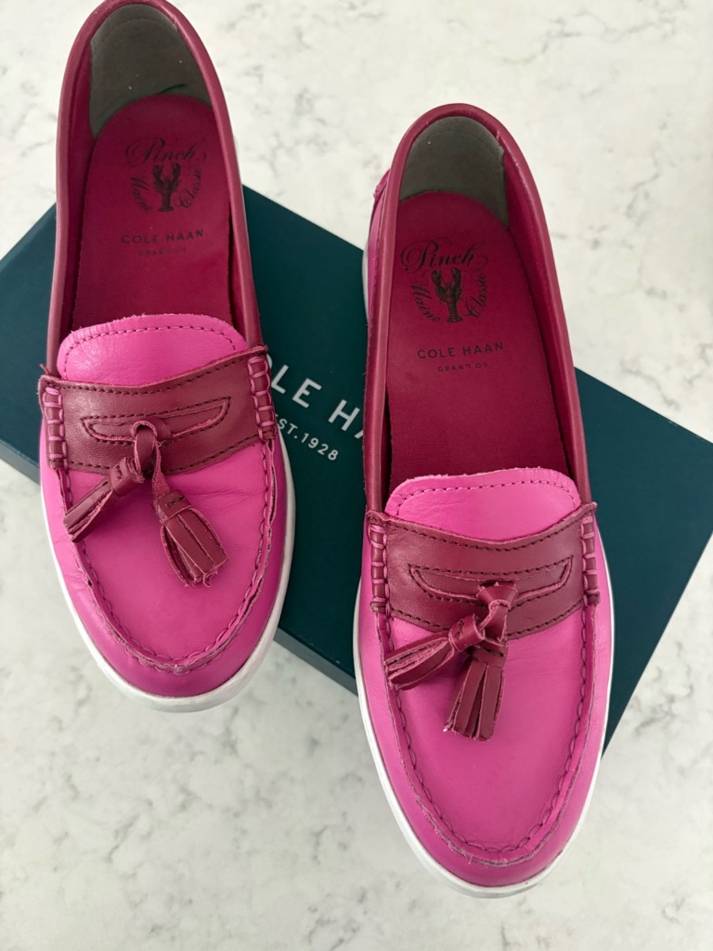 Cole Haan Bright Pink Leather Tassel Loafers